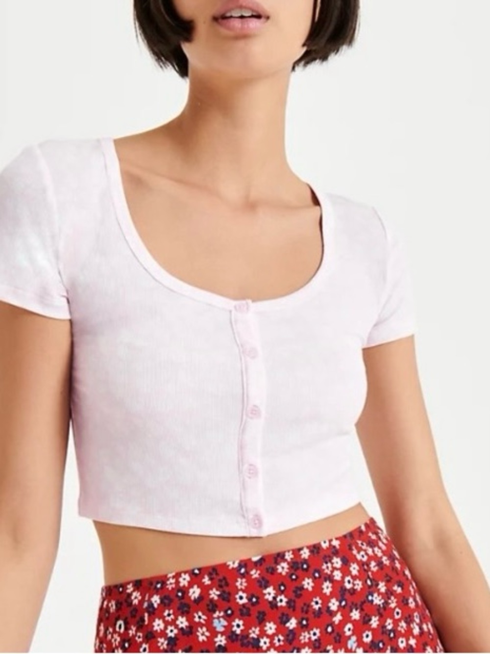 Aritzia Sunday Best Holly Ribbed Top Pink Floral size Small